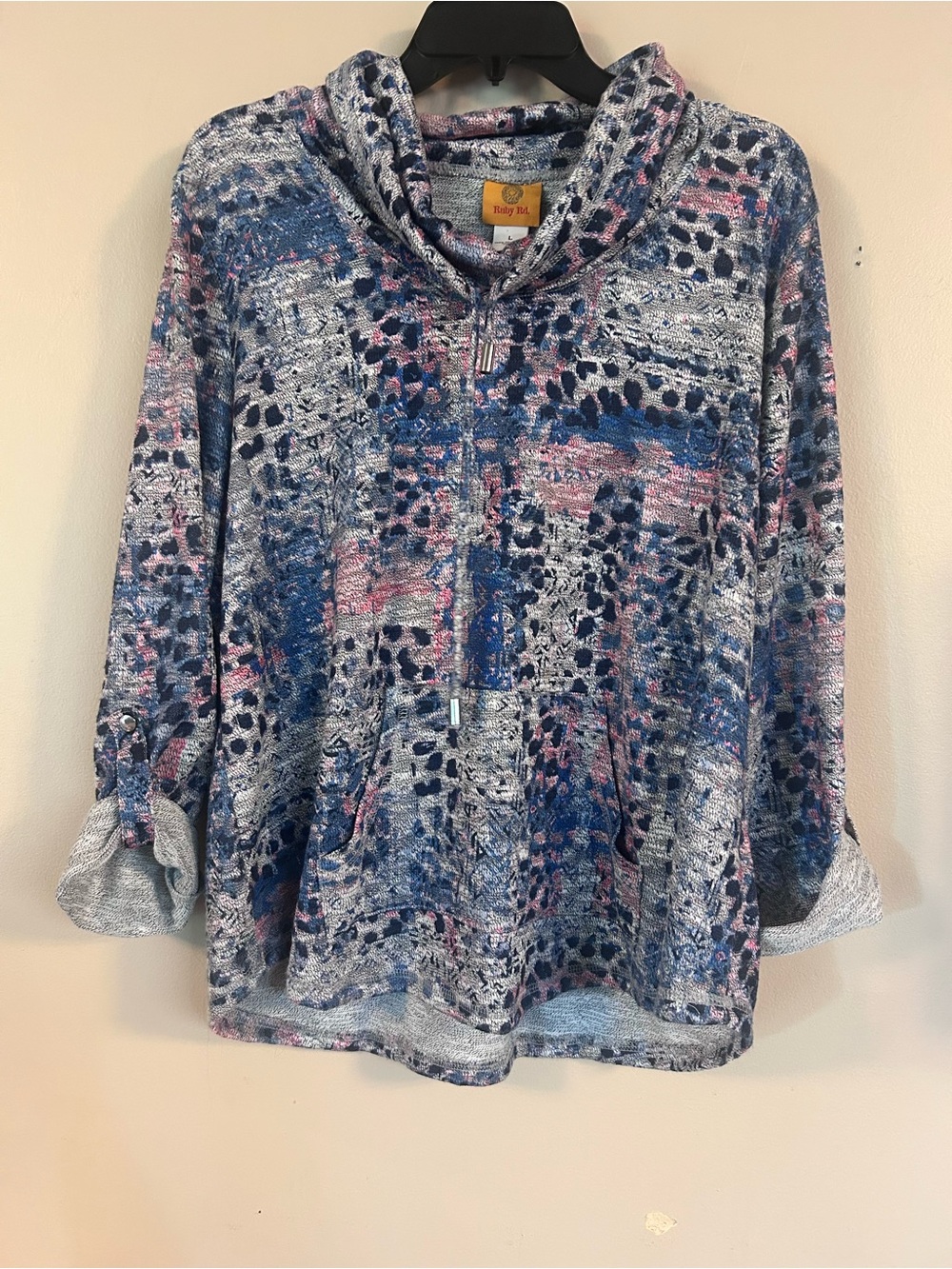 Ruby Rd. Abstract Cowl Zip Pullover - Blue & Pink - Picture 4 of 5